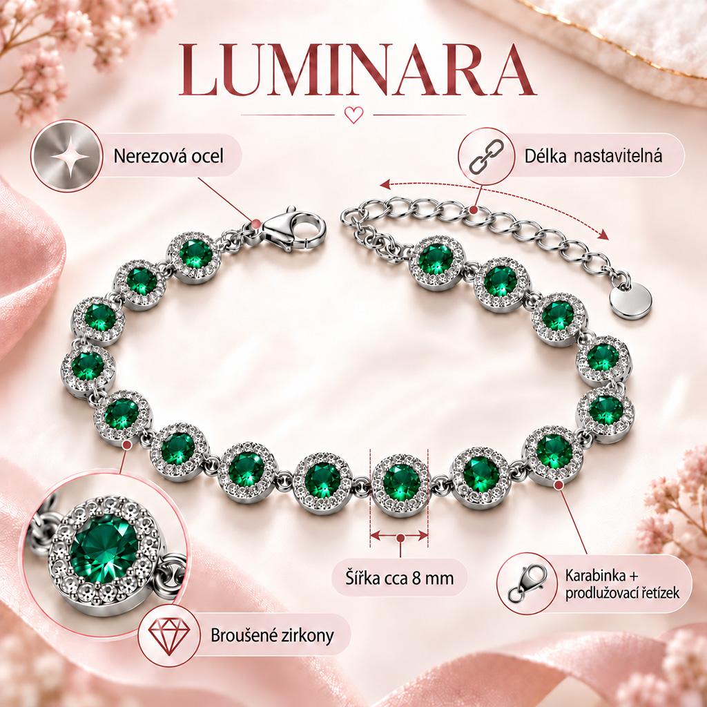 Dámský náramek Luminara Silver Verde infografika